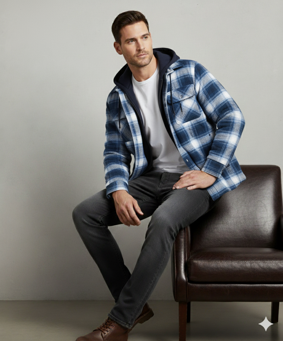 Gepolsterte Herrenjacke mit Karomuster | Warm & Casual Winter