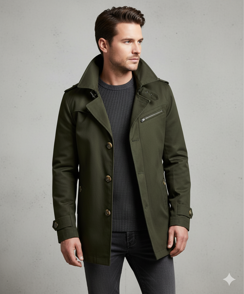 Eleganter Herren Trenchcoat mit Reverskragen | Herbst Übergang