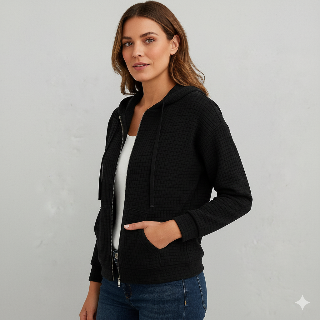 Leichter Damen Kapuzen Strickjacke mit Reißverschluss | Übergang