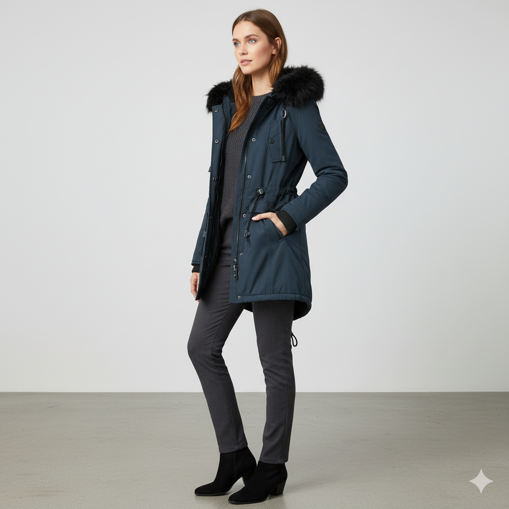 Damen Winterjacke mit Fellkapuze | Warm & Gefüttert