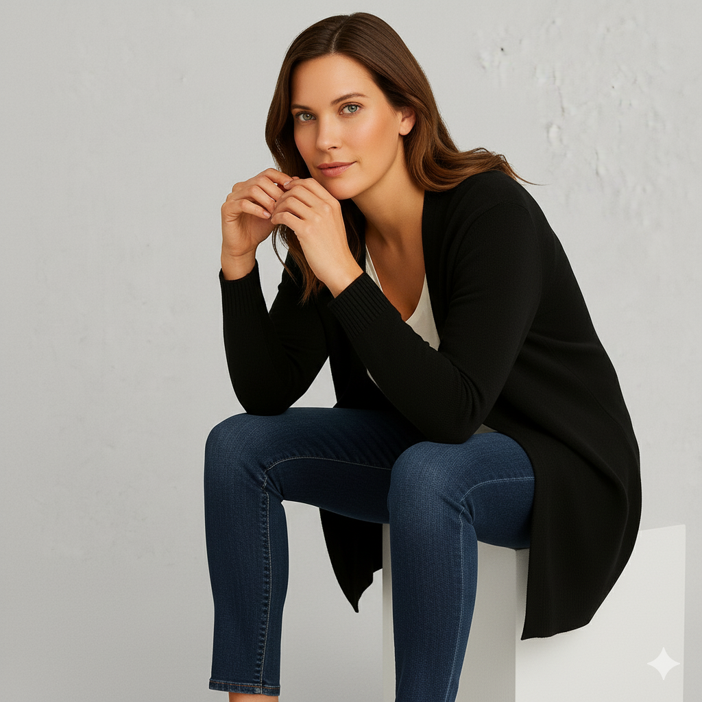 Langer Damen Strickjacke mit Taschen | Herbst & Winter | Elegant