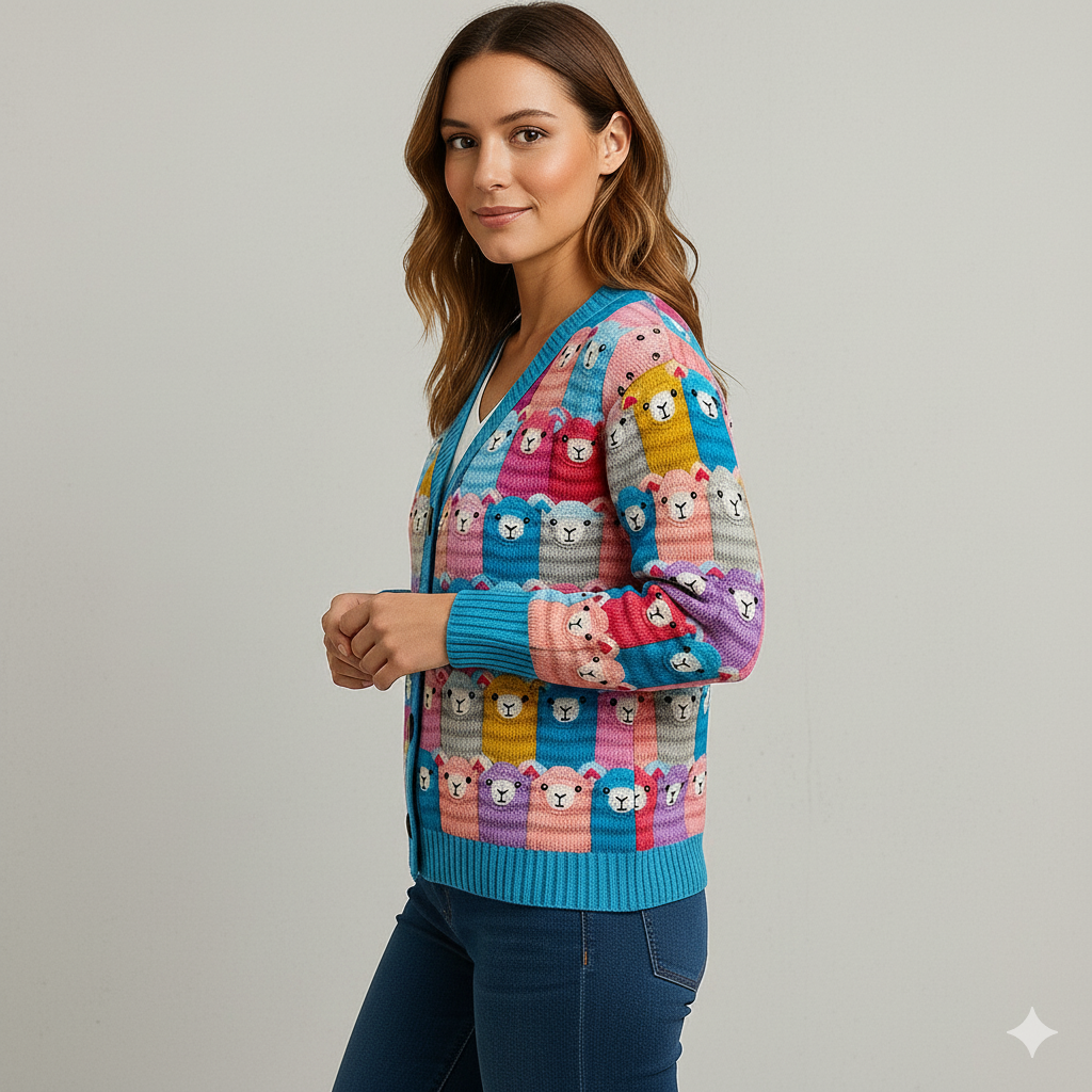 Damen Cardigan mit buntem Strickjacke | Herbst Winter