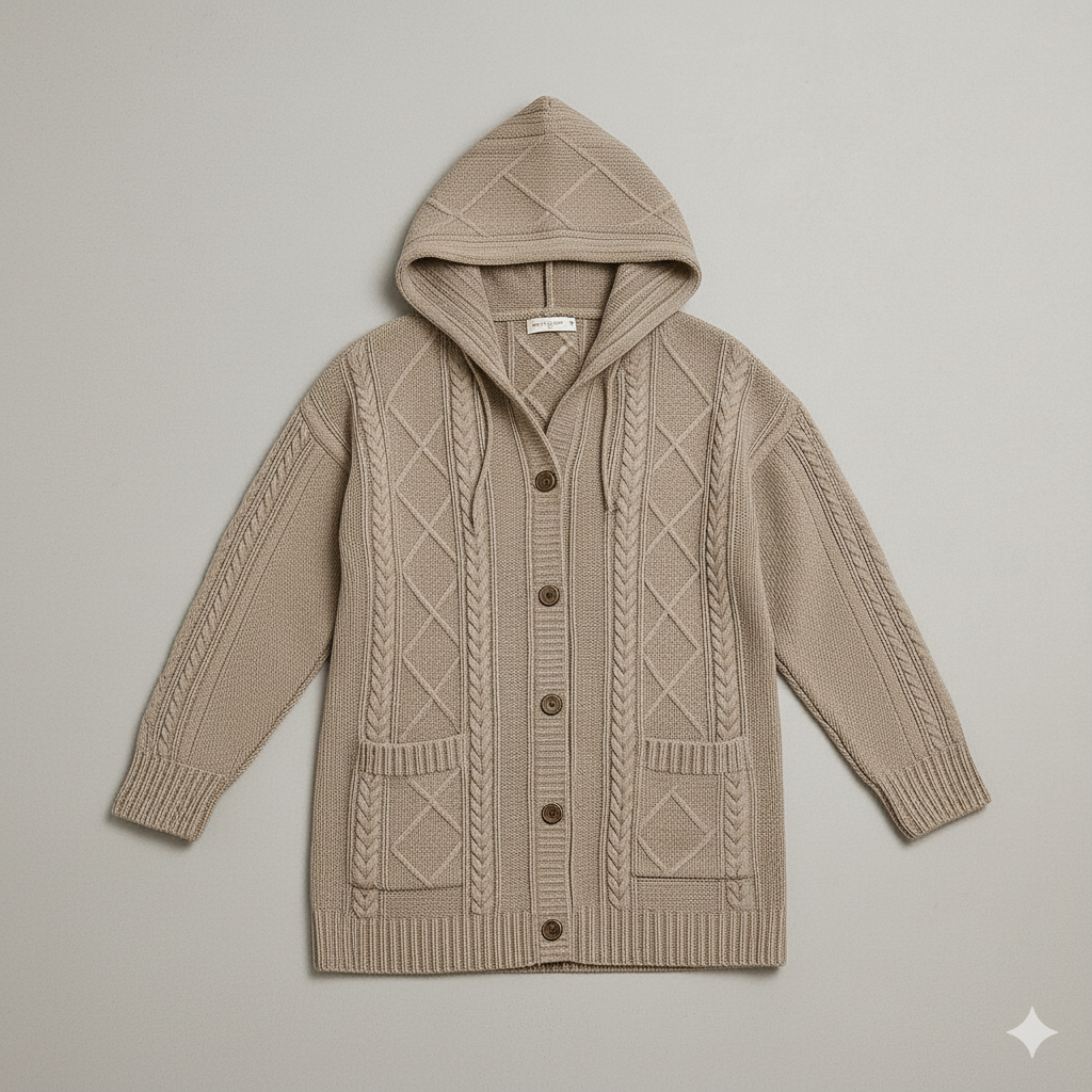 Langer Damen Strickmantel mit Kapuze | Elegant & Warm für Herbst/Winter