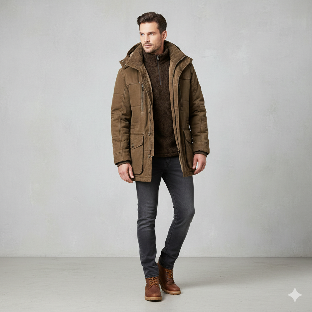 Warmer Herren Wintermantel mit Kapuze | Dick & Funktional