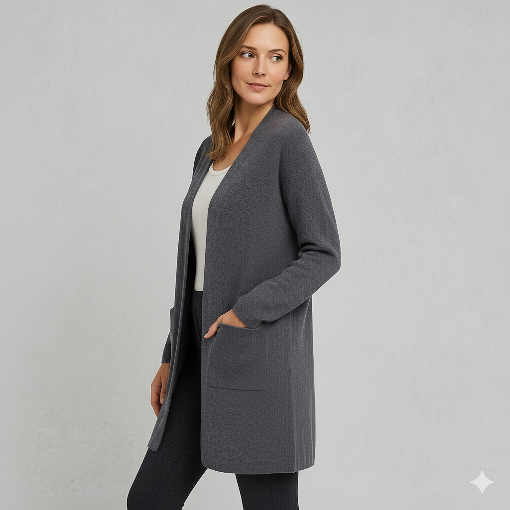 Langer Damen Strickjacke mit Taschen | Herbst & Winter | Elegant
