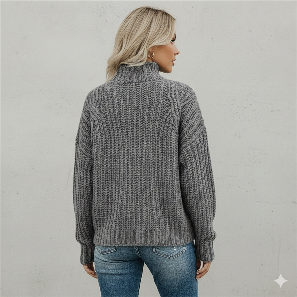 Damen Strickpullover mit Zopfmuster | Warm & Hochgeschlossen | Winter