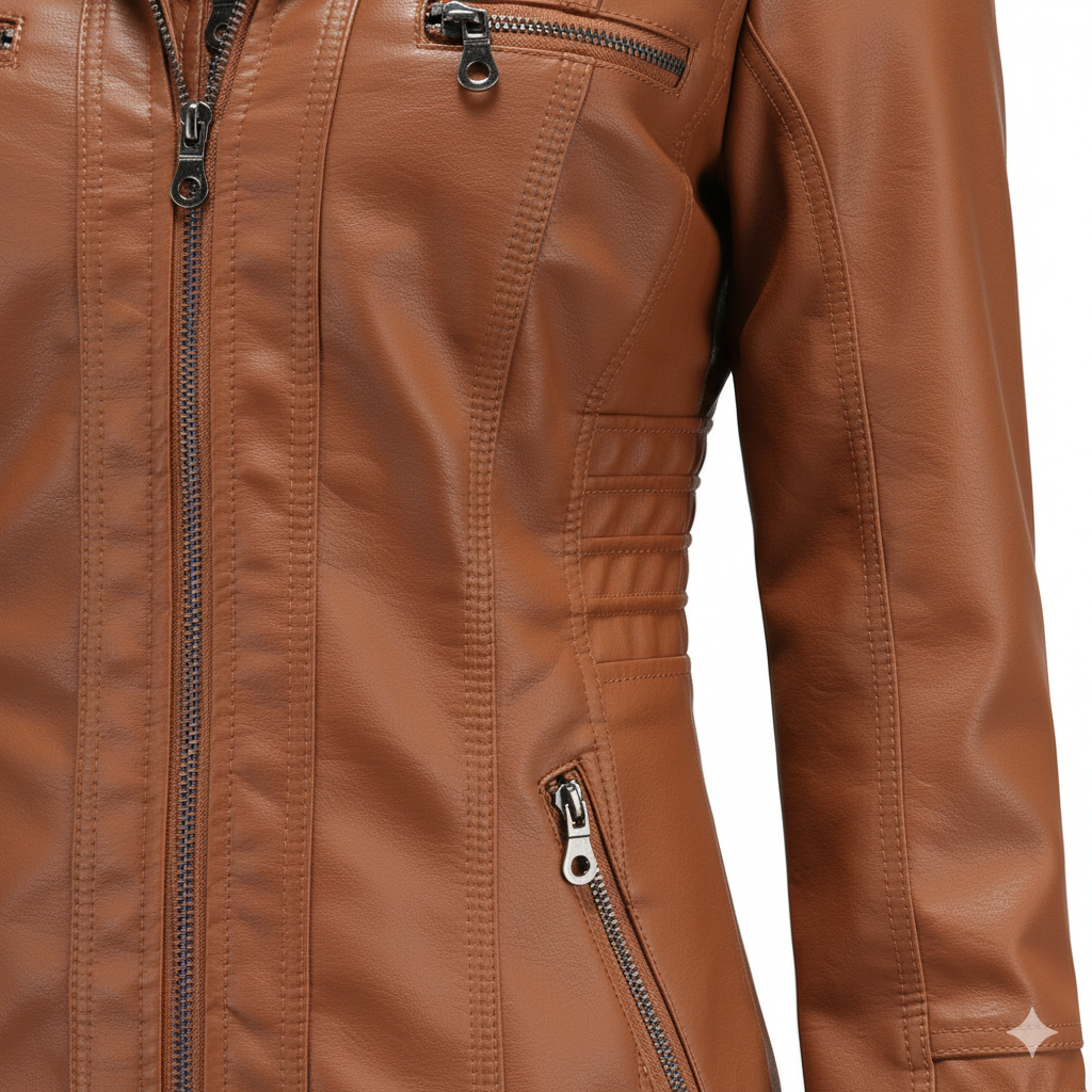 Damen Lederjacke mit Kapuze | Modern & Abnehmbar | Übergang