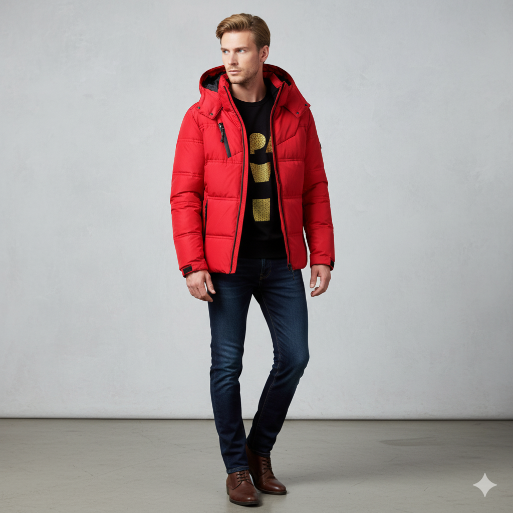 Warmer Herren Daunenmantel mit Kapuze | Winter & Freizeit