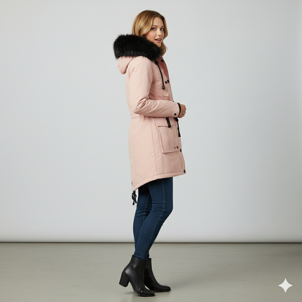 Damen Winterjacke mit Fellkapuze | Warm & Gefüttert