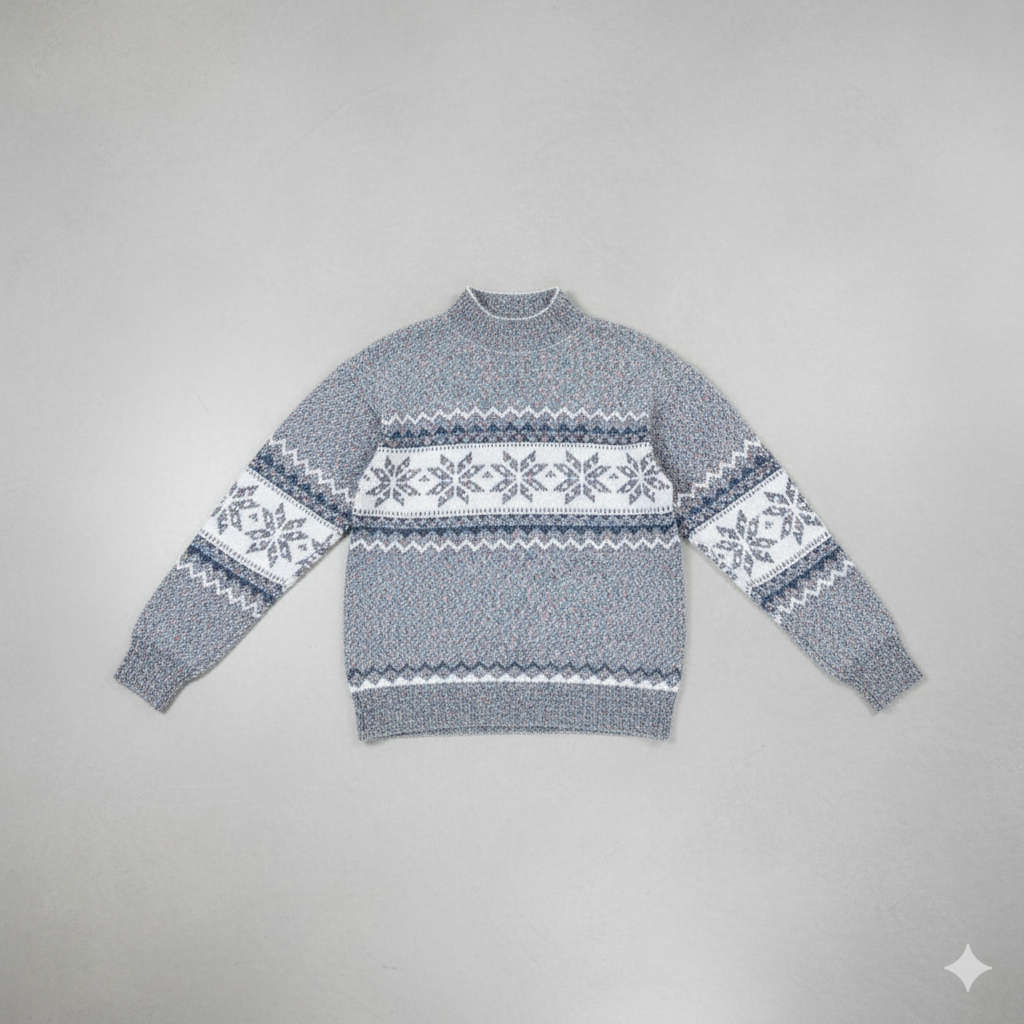 Damen Strickpullover mit Stehkragen | Winter | Schneeflocken-Muster