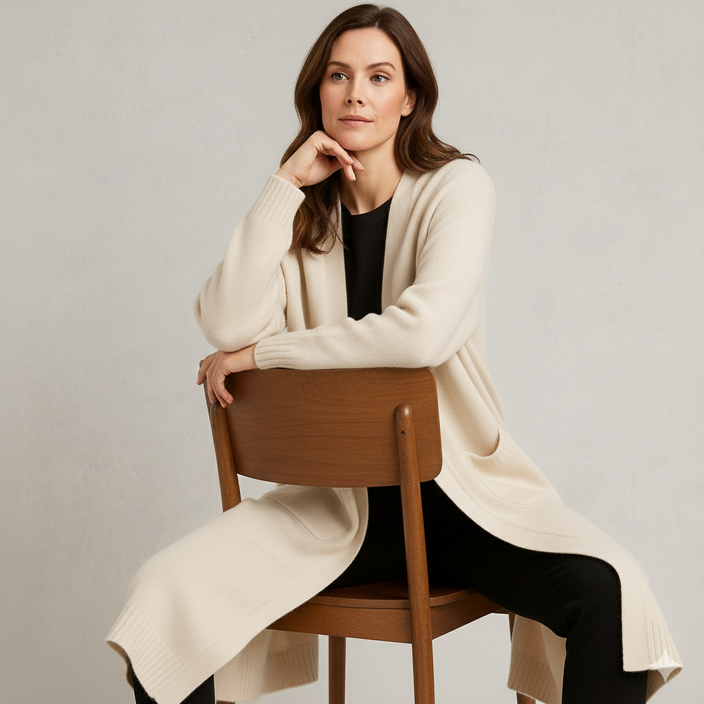 Langer Damen Strickjacke mit Taschen | Herbst & Winter | Elegant