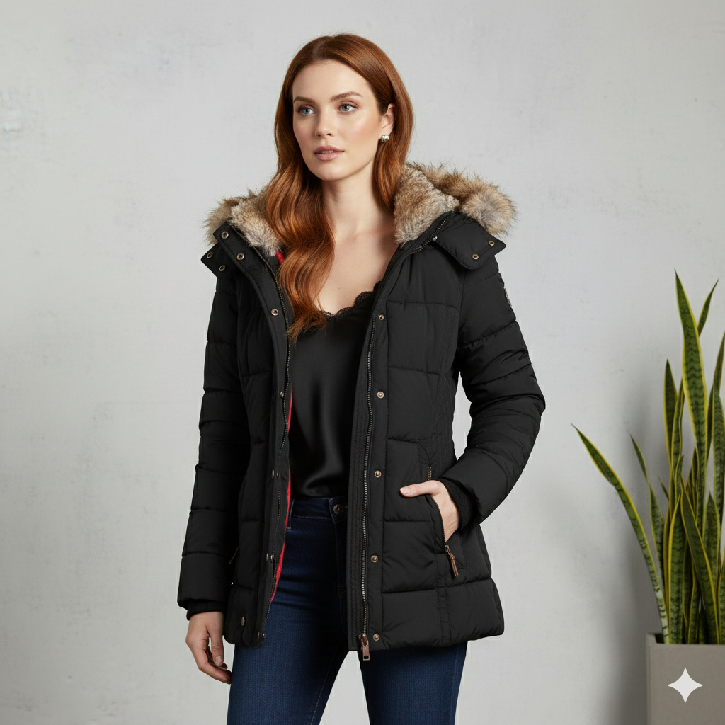 Damen Winterjacke mit Fellkapuze | Warm & Figurbetont