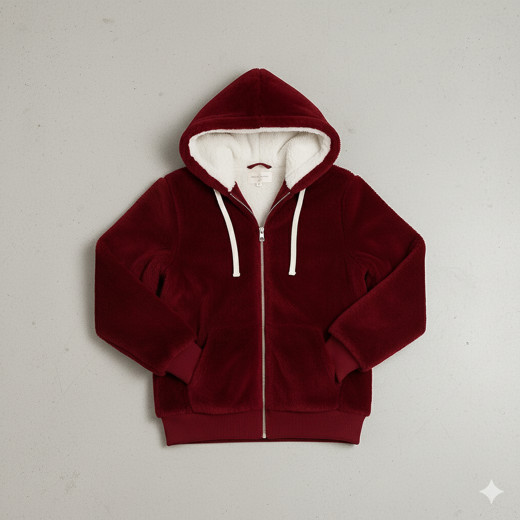 Kuschelige Damen Plüschjacke mit Kapuze und Reißverschluss | Winter