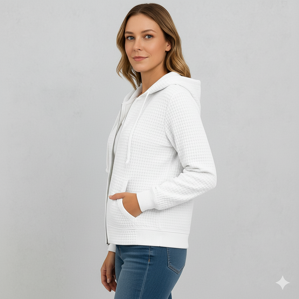Leichter Damen Kapuzen Strickjacke mit Reißverschluss | Übergang