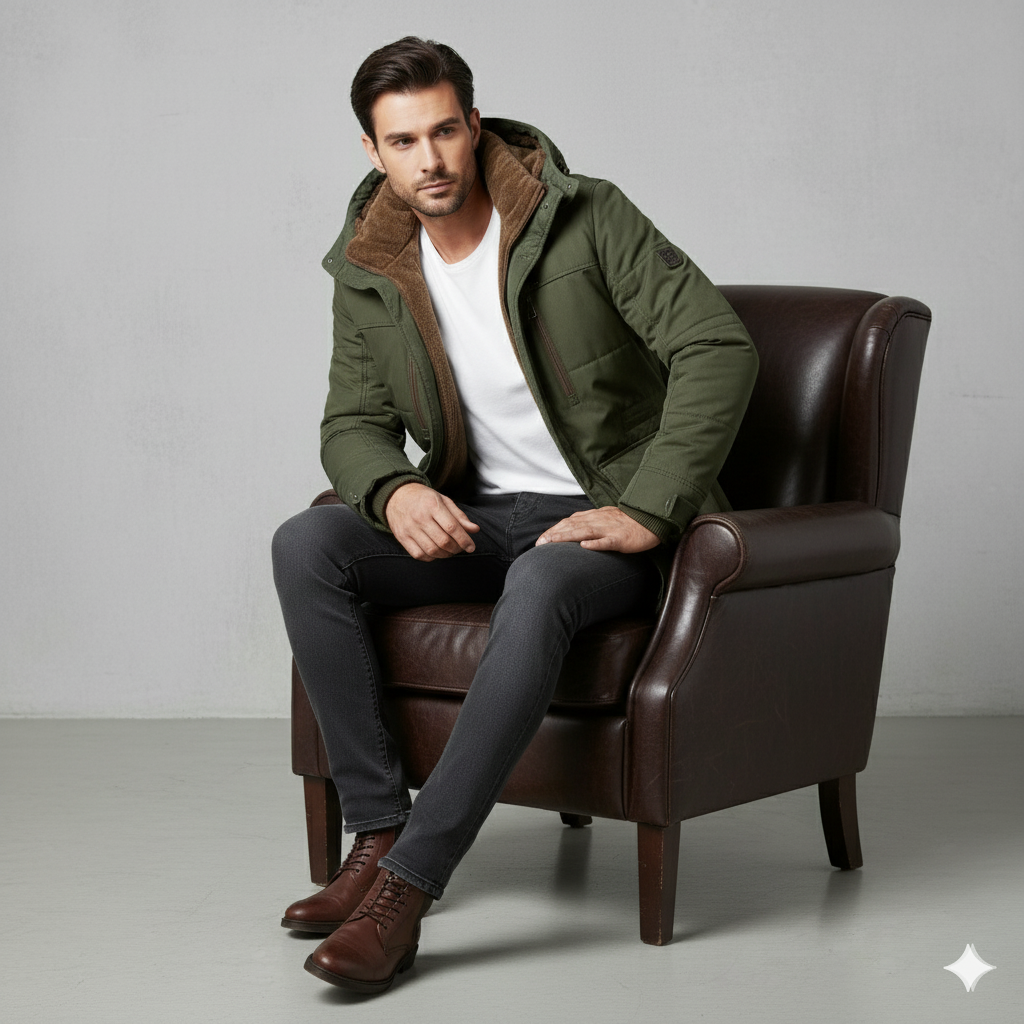 Warmer Herren Wintermantel mit Kapuze | Dick & Funktional