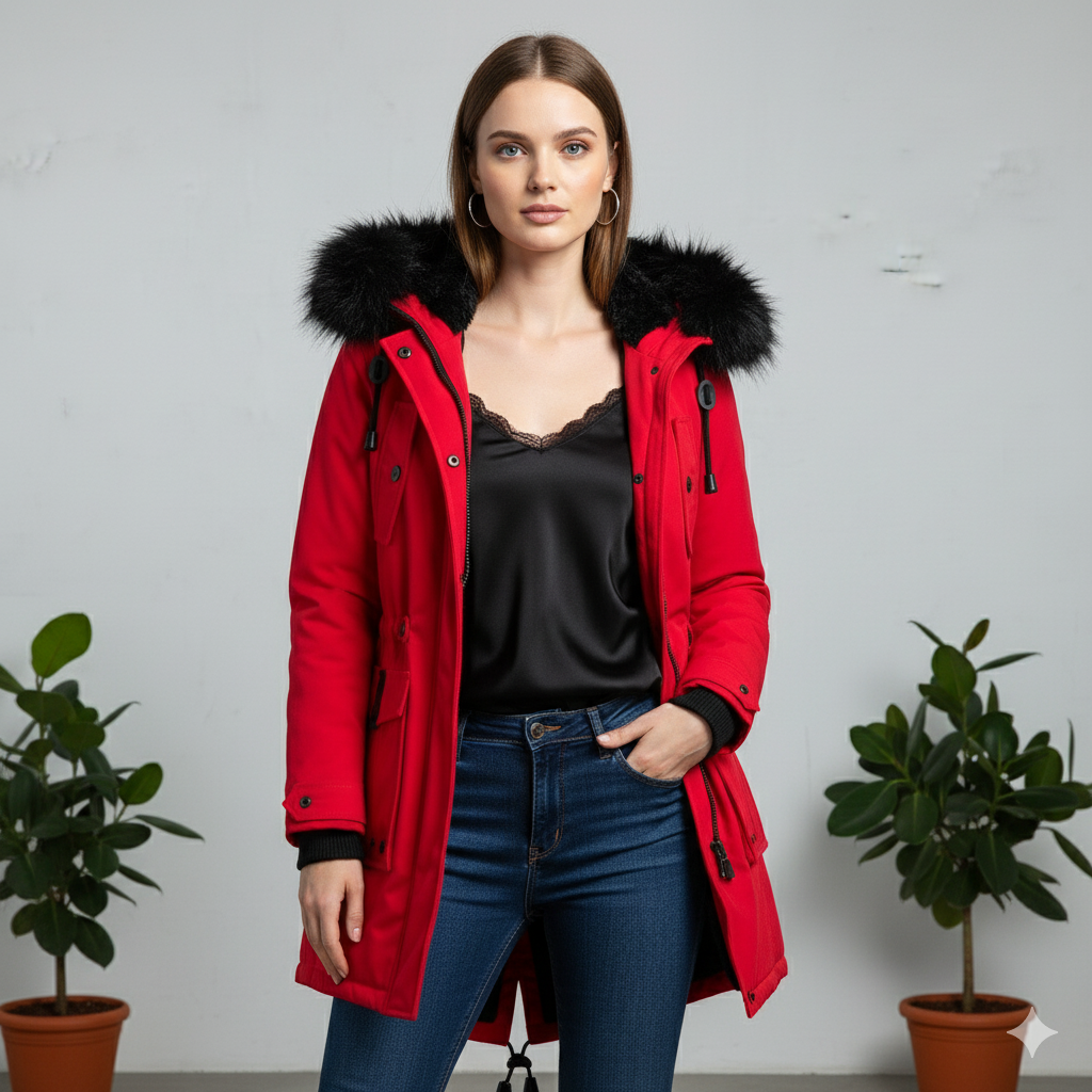 Damen Winterjacke mit Fellkapuze | Warm & Gefüttert