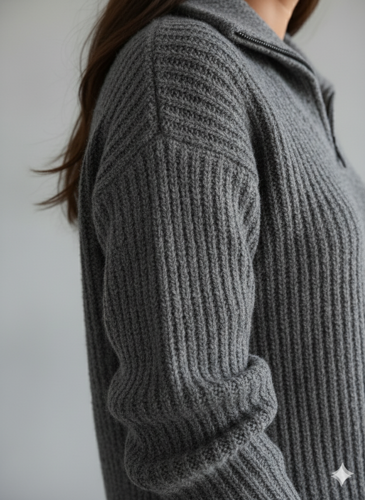 Kuscheliger Damen Strickpullover mit Reißverschluss | Winter