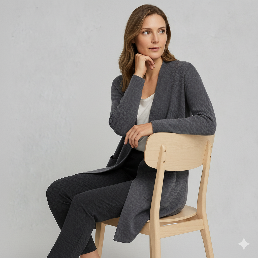 Langer Damen Strickjacke mit Taschen | Herbst & Winter | Elegant