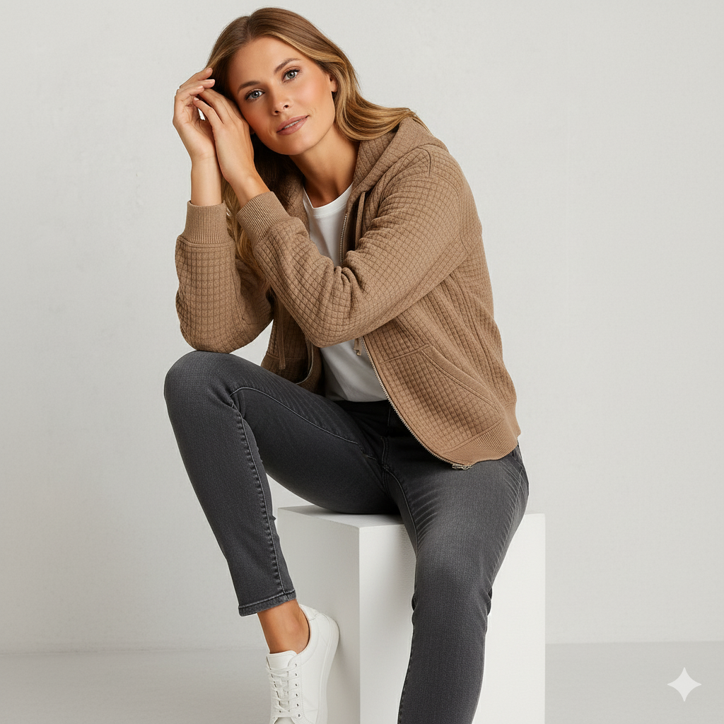 Leichter Damen Kapuzen Strickjacke mit Reißverschluss | Übergang