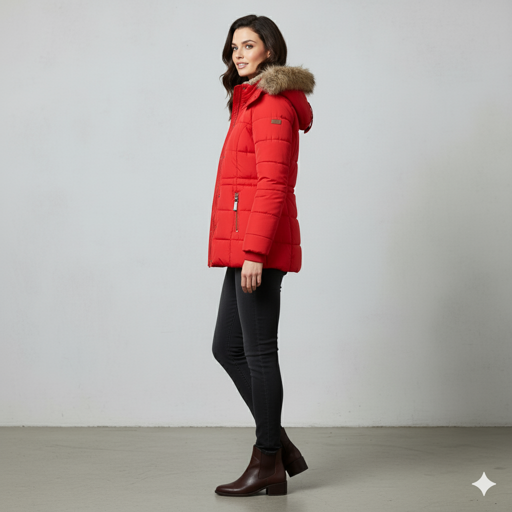 Damen Winterjacke mit Fellkapuze | Warm & Figurbetont