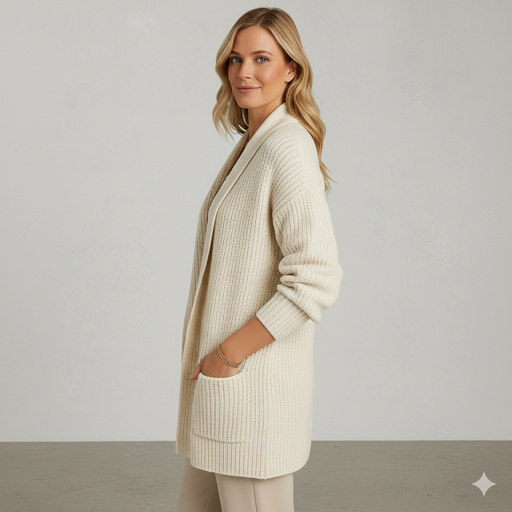 Locker geschnittener Damen Strickjacke mit Taschen | Übergang