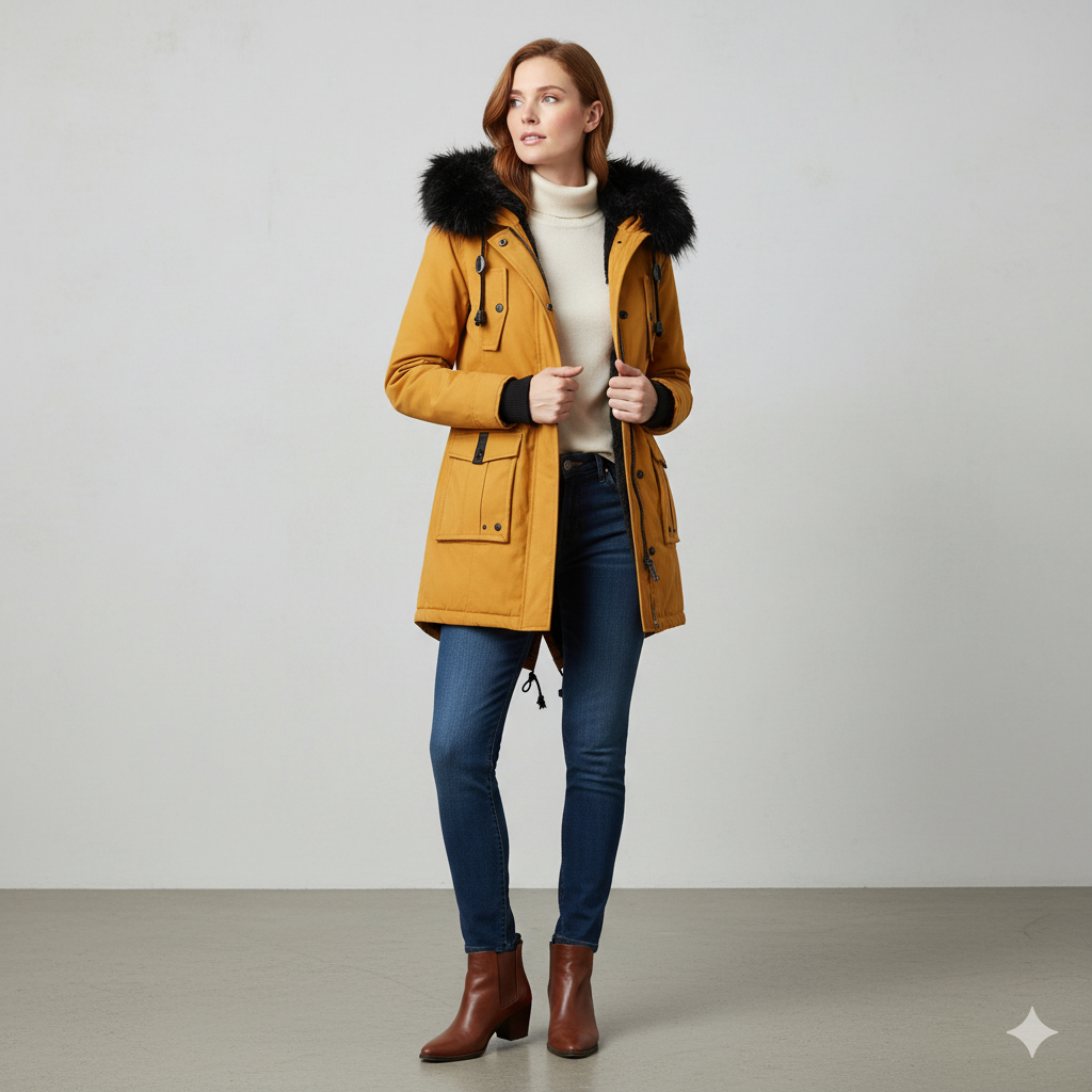Damen Winterjacke mit Fellkapuze | Warm & Gefüttert