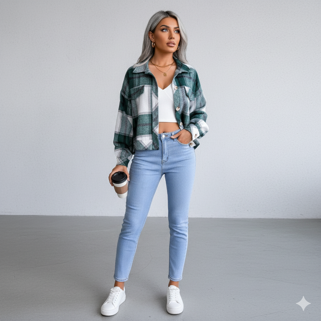 Damen Karo Hemdjacke | Lässig & Weich | Herbst