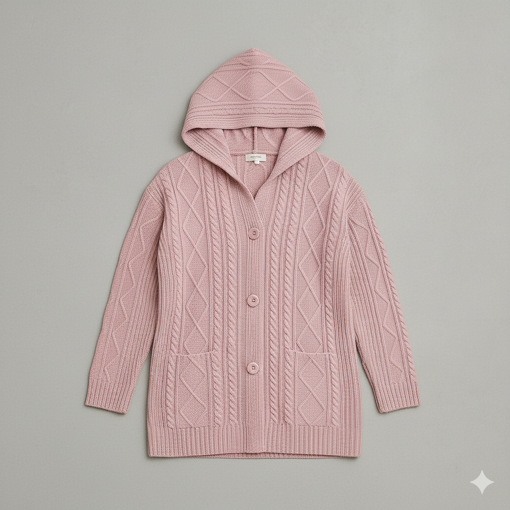 Langer Damen Strickmantel mit Kapuze | Elegant & Warm für Herbst/Winter