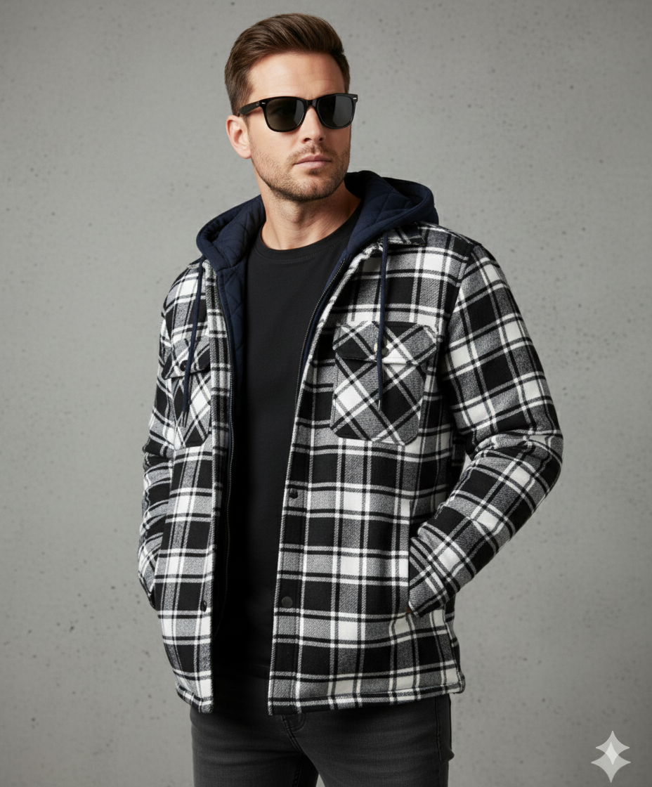 Gepolsterte Herrenjacke mit Karomuster | Warm & Casual Winter