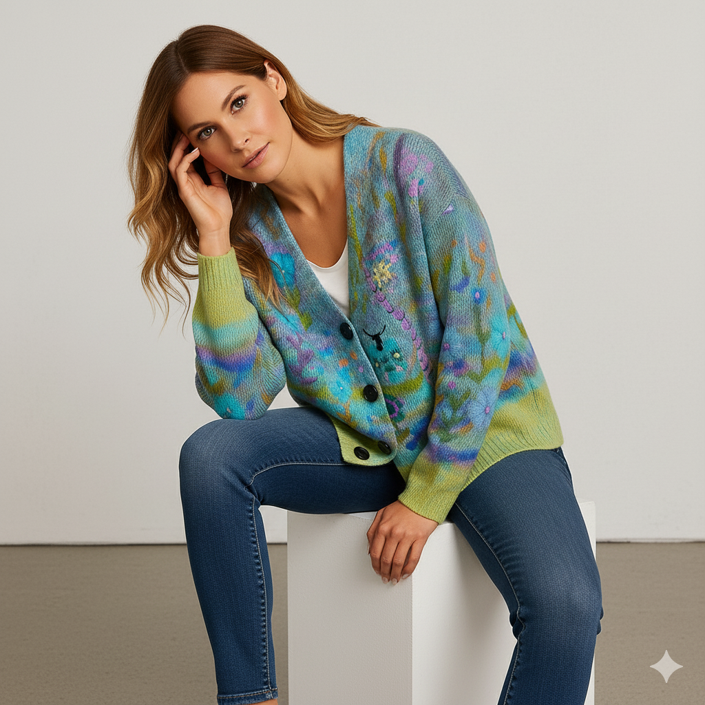 Damen Cardigan mit buntem Strickjacke | Herbst Winter