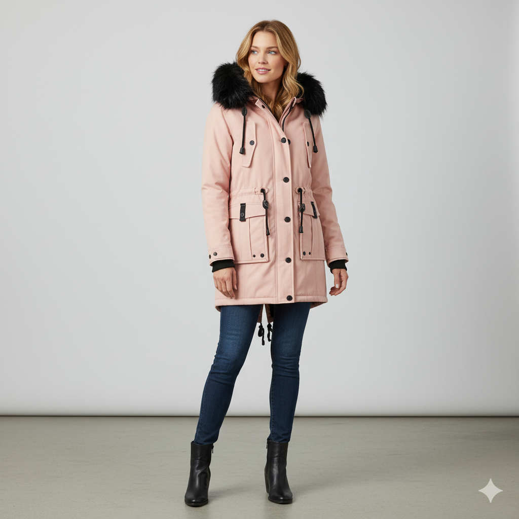 Damen Winterjacke mit Fellkapuze | Warm & Gefüttert