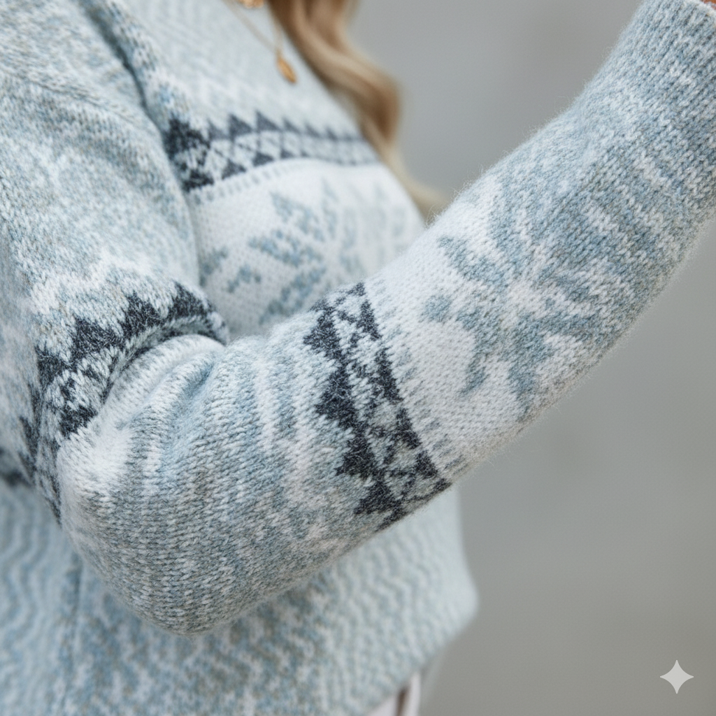 Damen Strickpullover mit Stehkragen | Winter | Schneeflocken-Muster