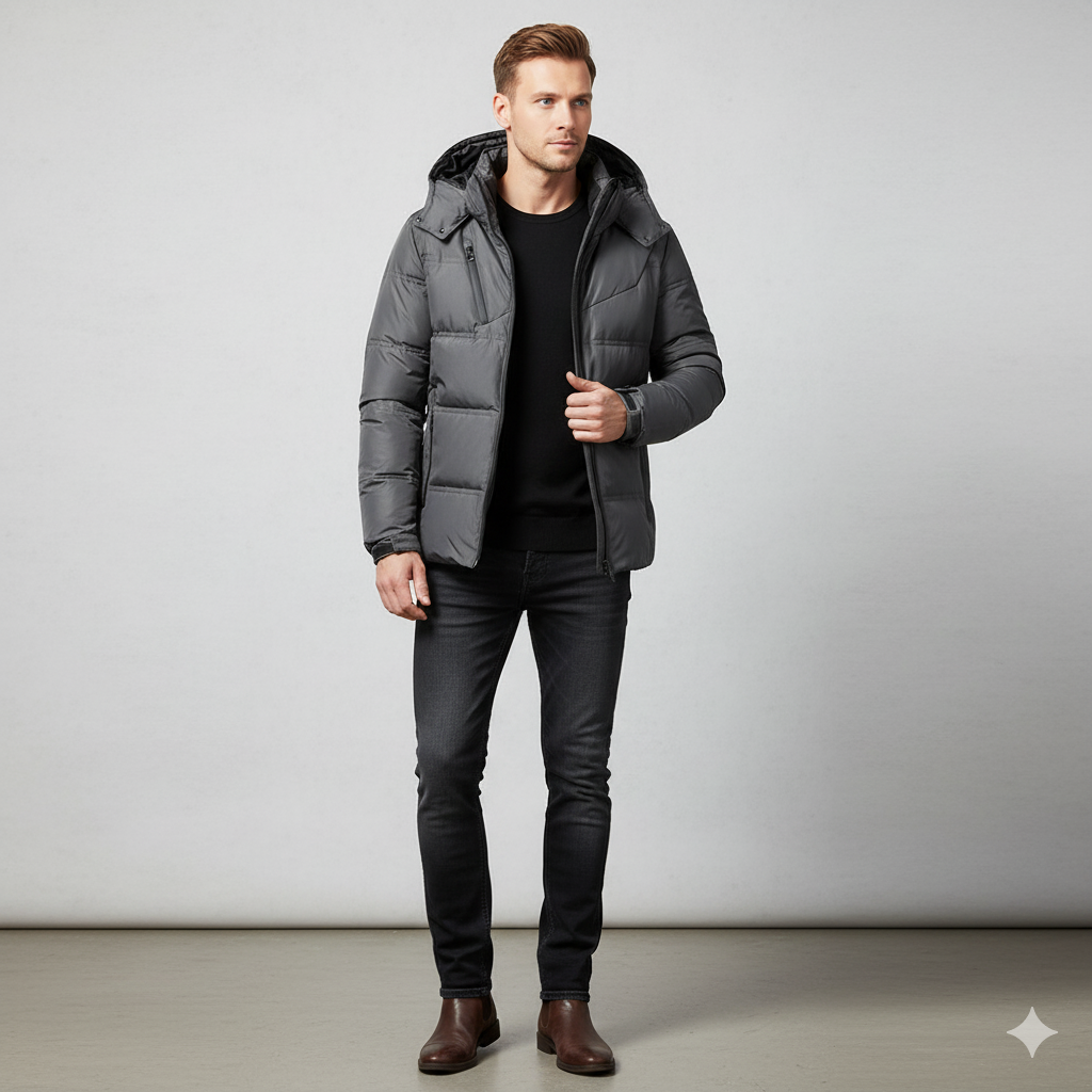 Warmer Herren Daunenmantel mit Kapuze | Winter & Freizeit