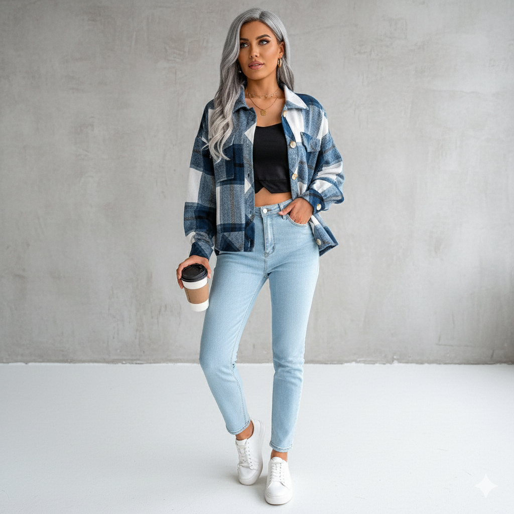 Damen Karo Hemdjacke | Lässig & Weich | Herbst