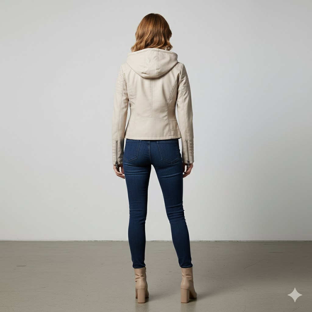 Damen Lederjacke mit Kapuze | Modern & Abnehmbar | Übergang