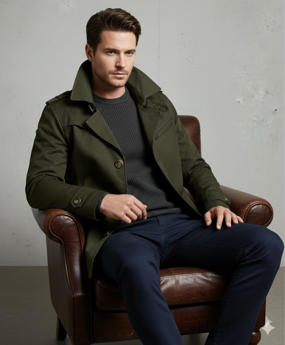 Eleganter Herren Trenchcoat mit Reverskragen | Herbst Übergang