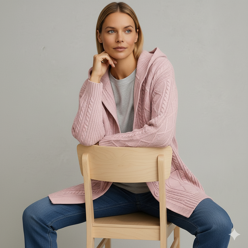 Langer Damen Strickmantel mit Kapuze | Elegant & Warm für Herbst/Winter