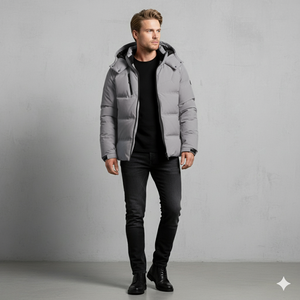 Warme Herren Daunenjacke mit Kapuze | Winter | Slim Fit