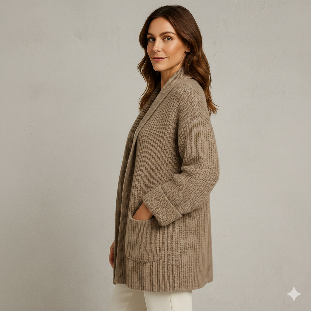 Locker geschnittener Damen Strickjacke mit Taschen | Übergang