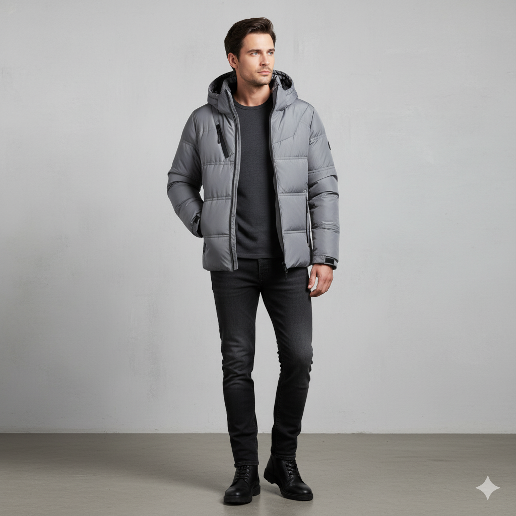 Warmer Herren Daunenmantel mit Kapuze | Winter & Freizeit