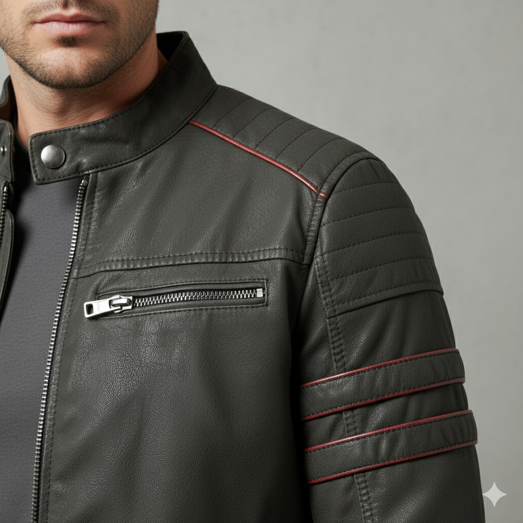 Herren Bikerjacke aus Veganleder mit Stehkragen | Herbst Winter