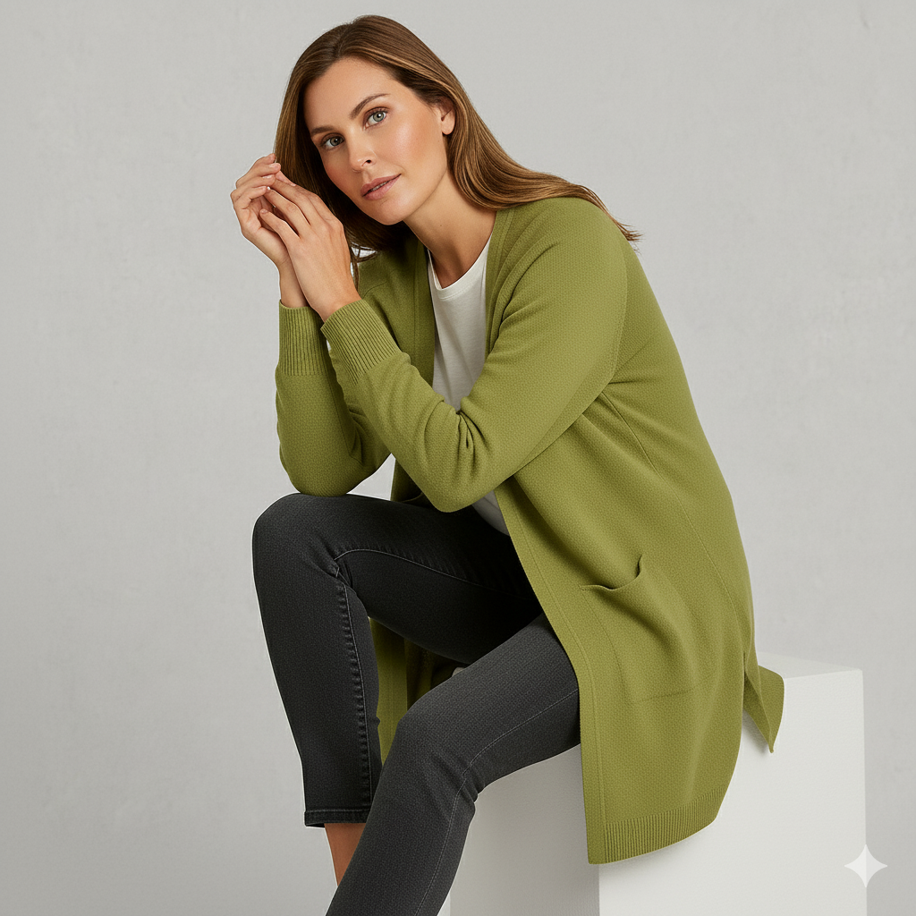 Langer Damen Strickjacke mit Taschen | Herbst & Winter | Elegant