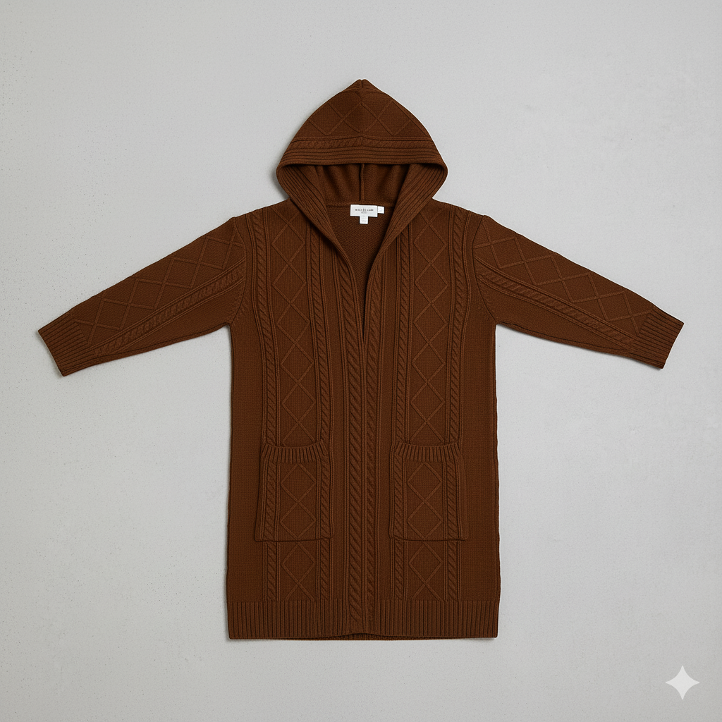 Langer Damen Strickmantel mit Kapuze | Elegant & Warm für Herbst/Winter