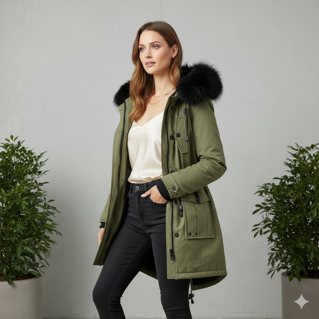 Damen Winterjacke mit Fellkapuze | Warm & Gefüttert