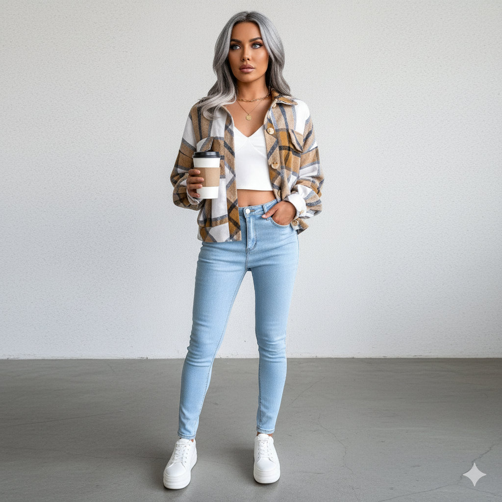 Damen Karo Hemdjacke | Lässig & Weich | Herbst