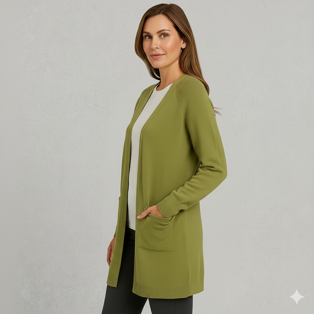 Langer Damen Strickjacke mit Taschen | Herbst & Winter | Elegant