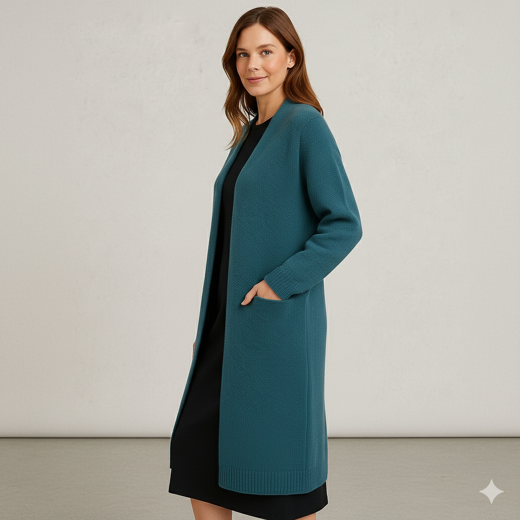 Langer Damen Strickjacke mit Taschen | Herbst & Winter | Elegant