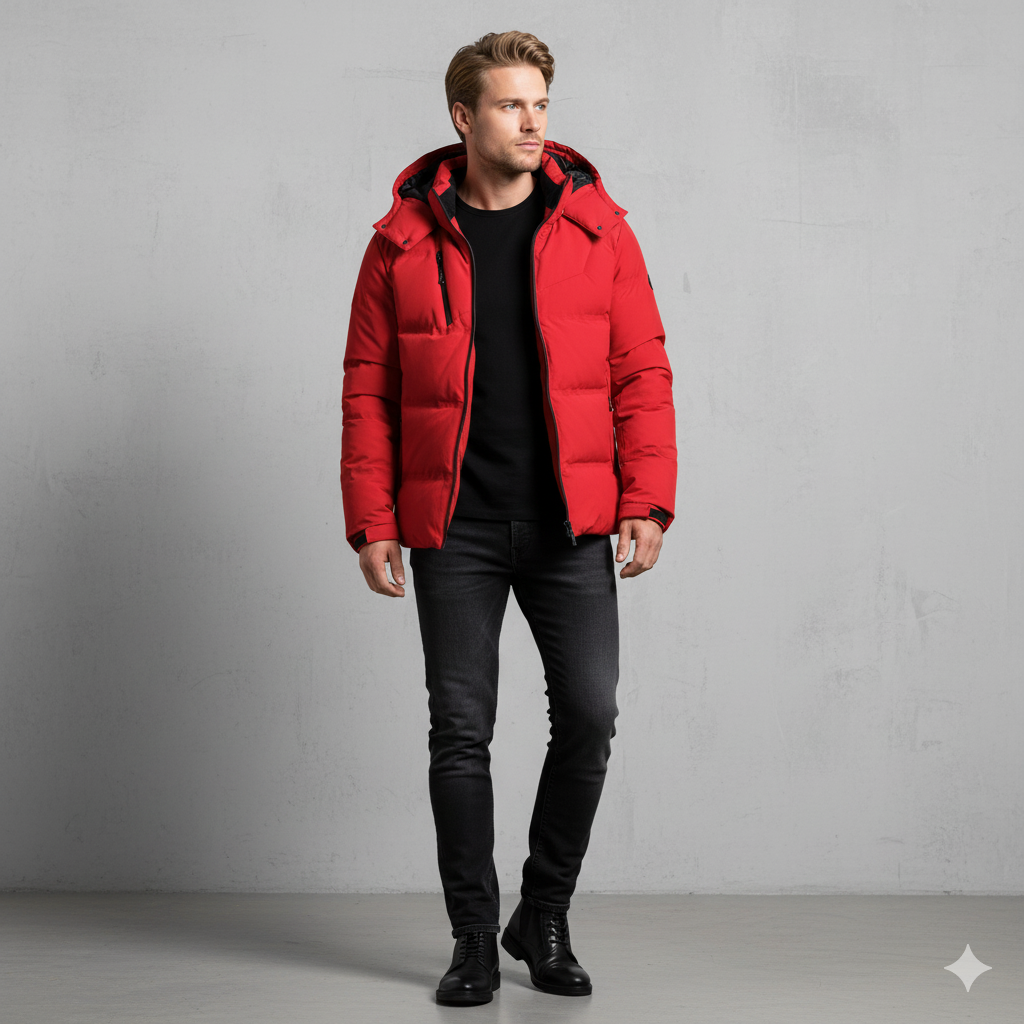 Warme Herren Daunenjacke mit Kapuze | Winter | Slim Fit