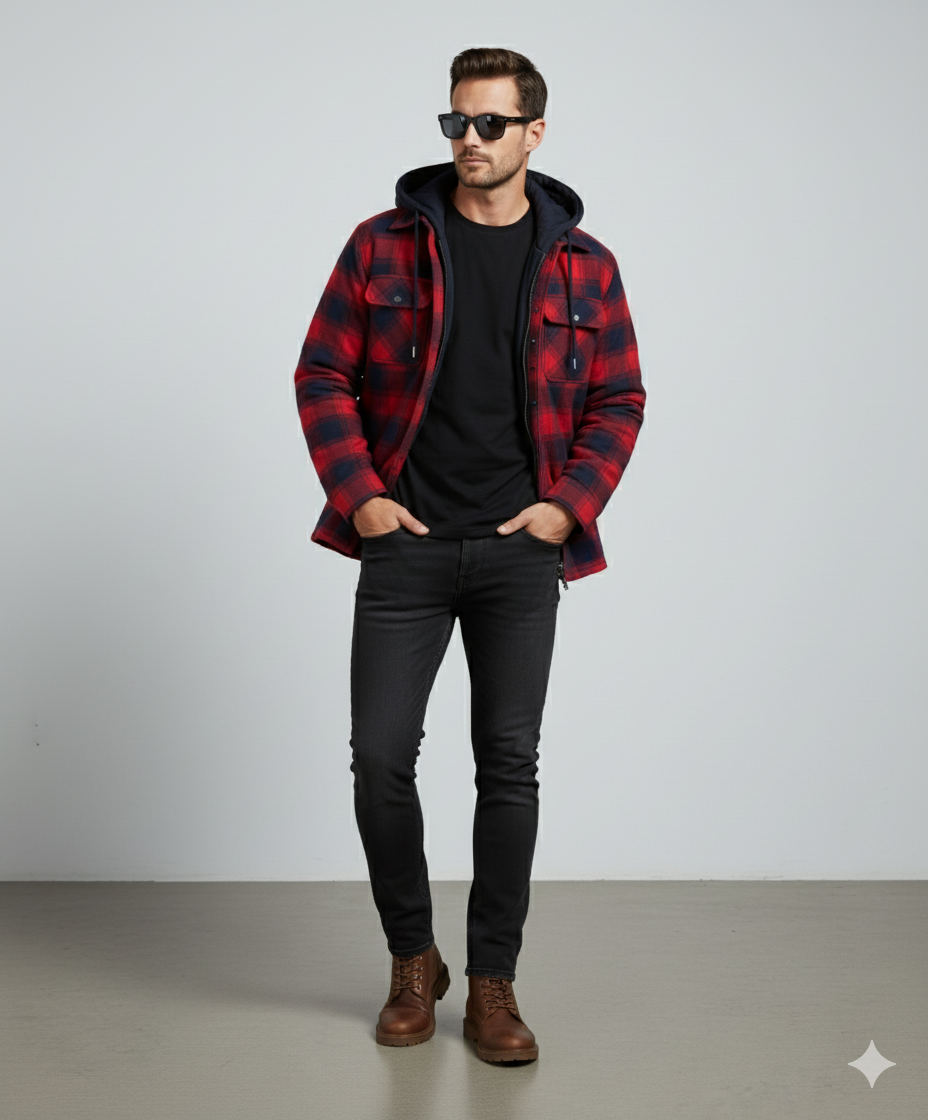 Gepolsterte Herrenjacke mit Karomuster | Warm & Casual Winter