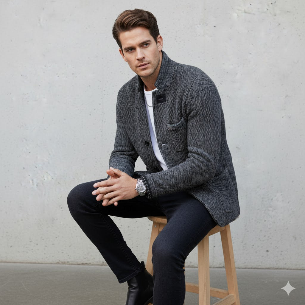 Herren Strickjacke mit Stehkragen | Slim Fit | Winter
